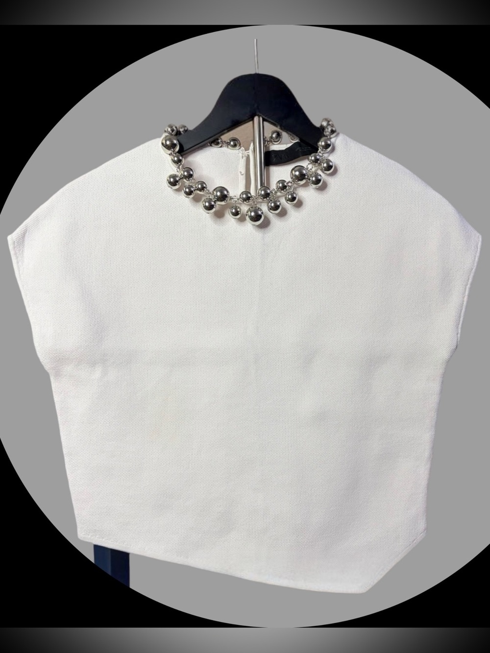 Zara White Top with Silver Beaded Necklace Collar